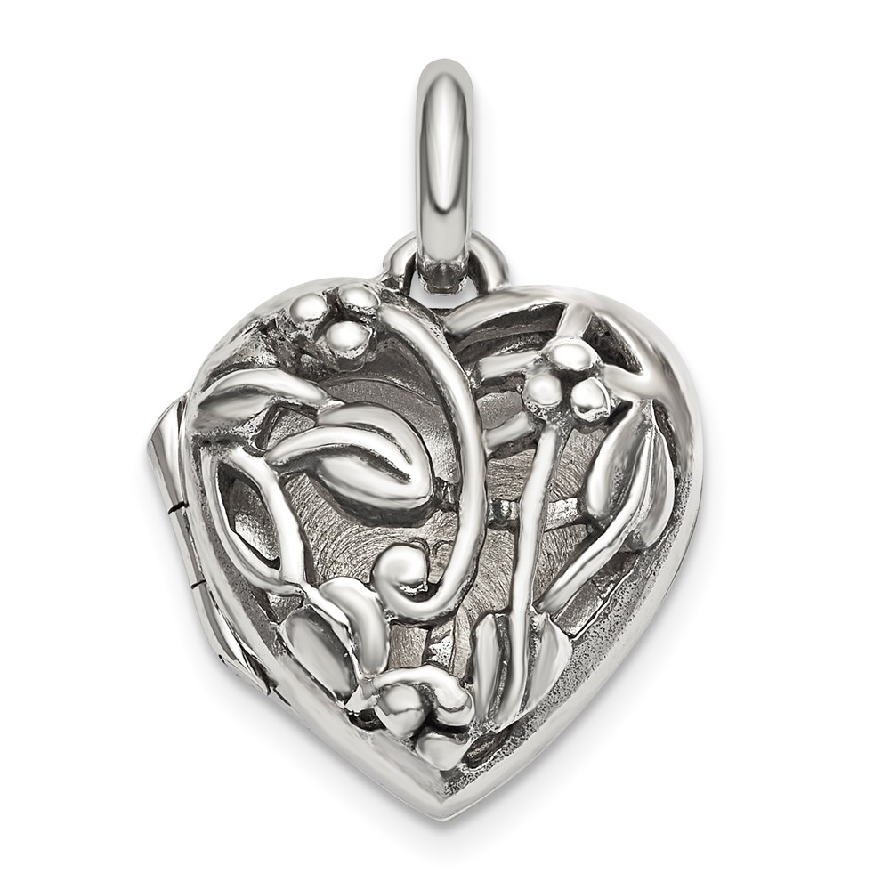 QLS777.jpg Sterling Silver Antiqued Filigree Top Polished Back 16mm Heart Locket - Image 1