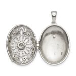 Sterling Silver Rhodium-plated CZ Filigree Top Polished Back Oval Locket - Image 4