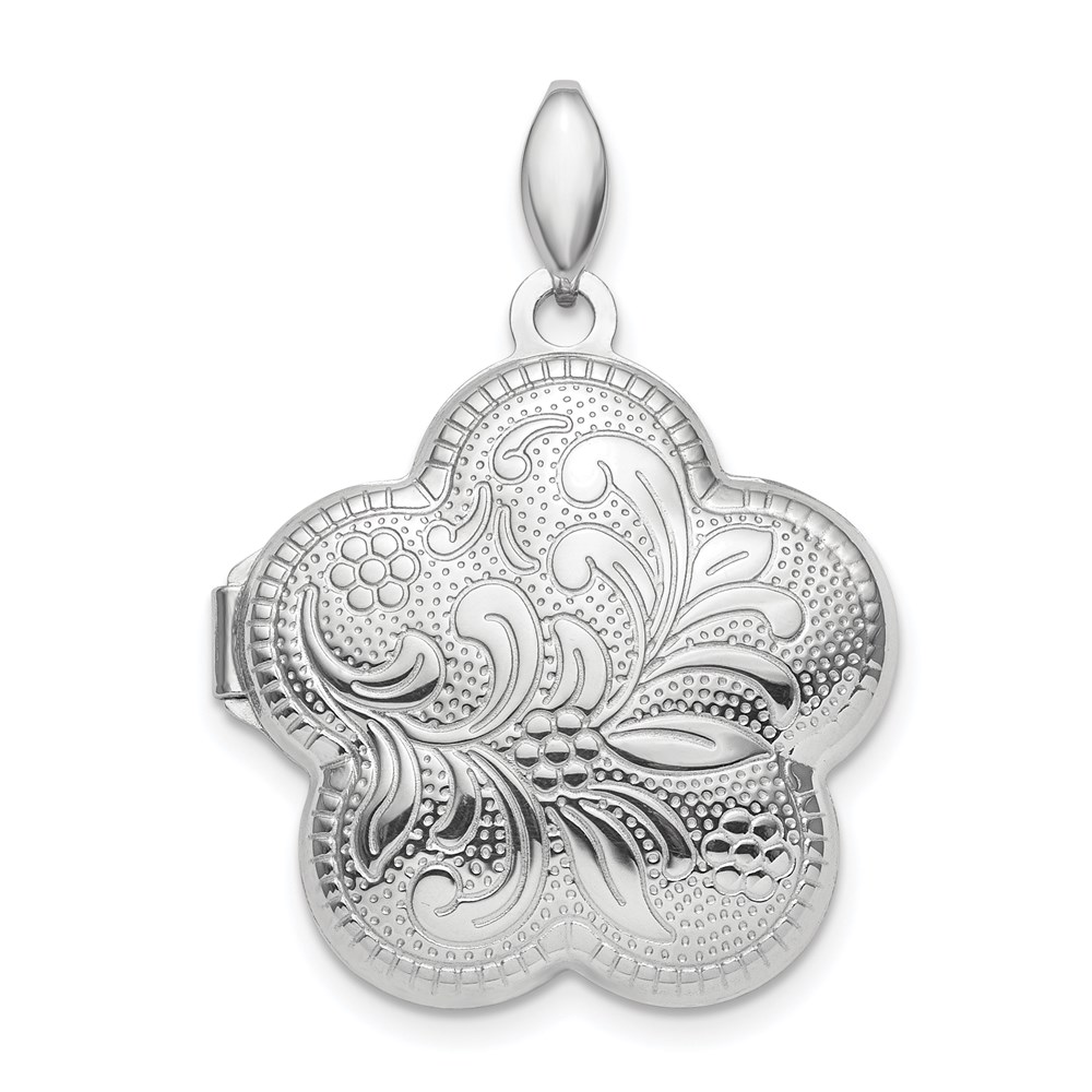 QLS847.jpg Sterling Silver Rhodium-plated Polished 21mm Domed Swirl Flower Locket - Image 1