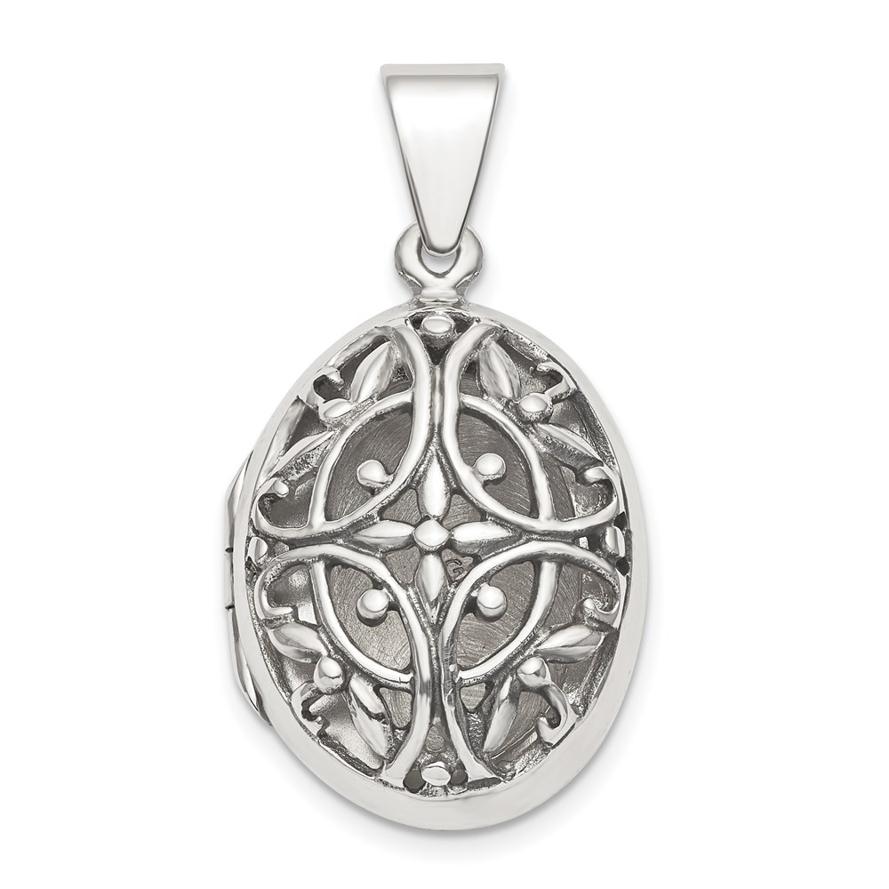 QLS852.jpg Sterling Silver Polished Filigree 22mm Oval Locket - Image 1