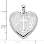 Sterling Silver Rhodium-plated 24mm D/C Cross Ash Holder Heart Locket - Image 5