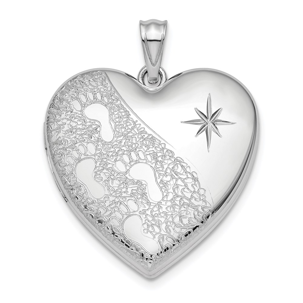 QLS874.jpg Sterling Silver Rhodium-plated 24mm D/C Footprints Ash Holder Heart Locket - Image 1
