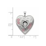 Sterling Silver RH-pltd Satin/Polish Enamel 20mm Vibrant CZ Heart Locket - Image 3
