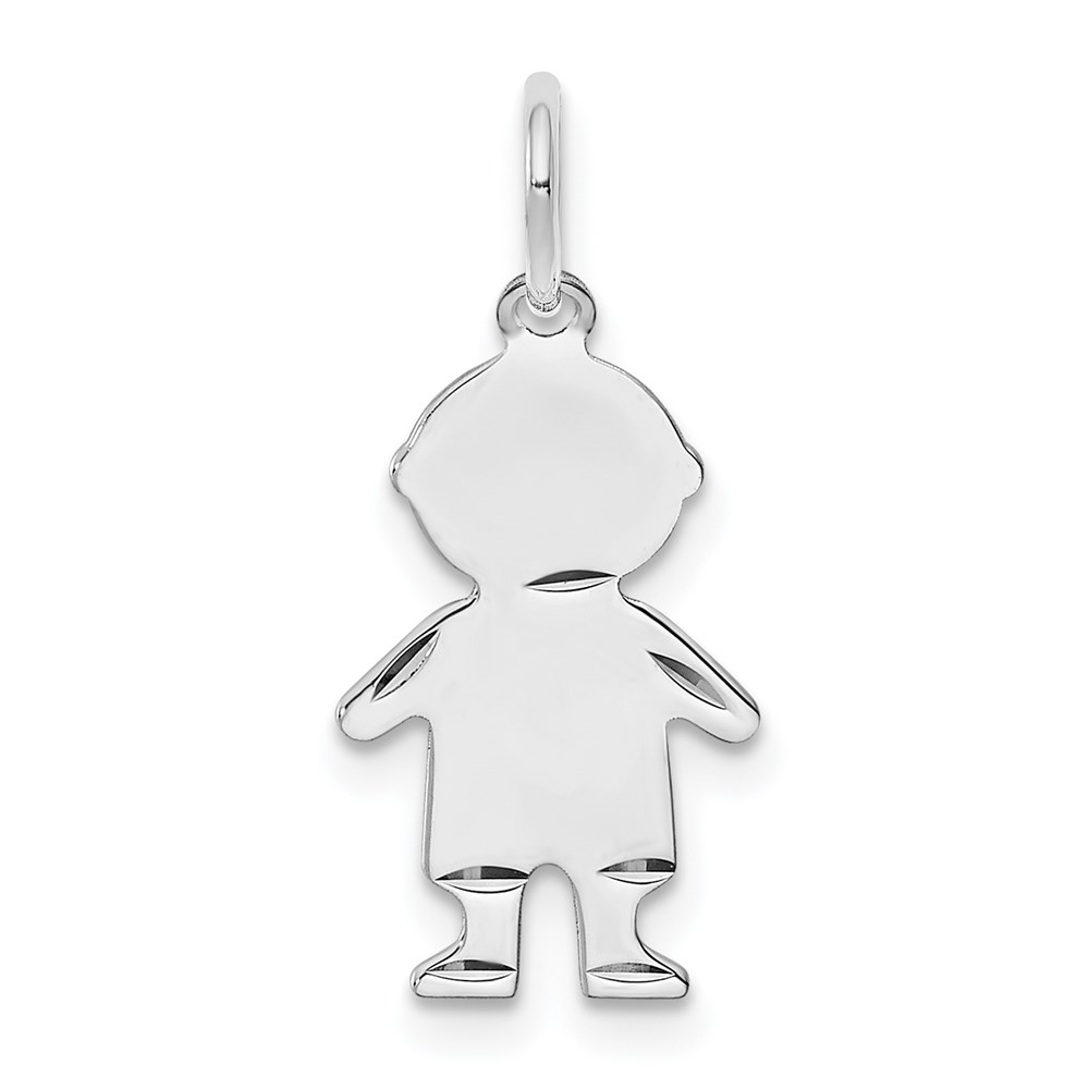 QM327.jpg SS Rh-plt D/C Engraveable Boy Polished Front/Satin Back Disc Charm - Image 1