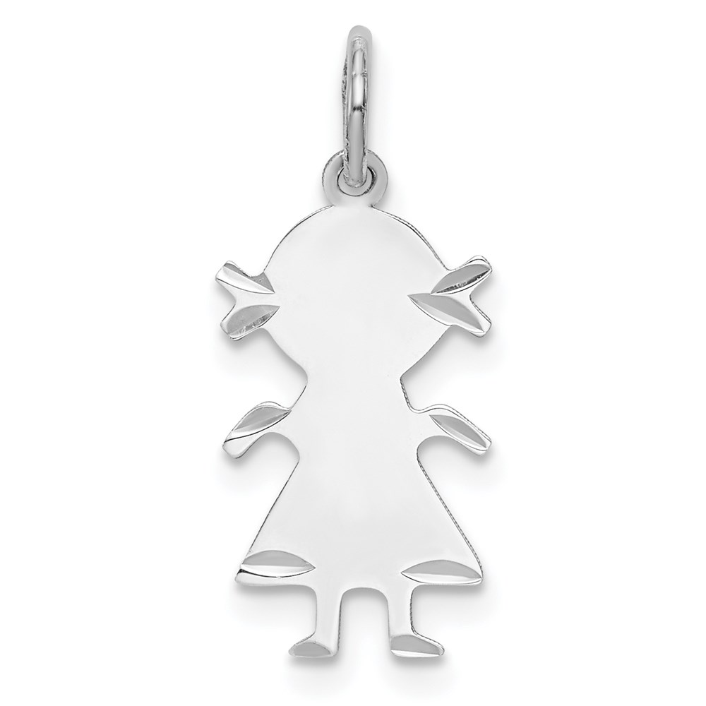 QM328.jpg SS Rh-plt D/C Engraveable Girl Polished Front/Satin Back Disc Charm - Image 1