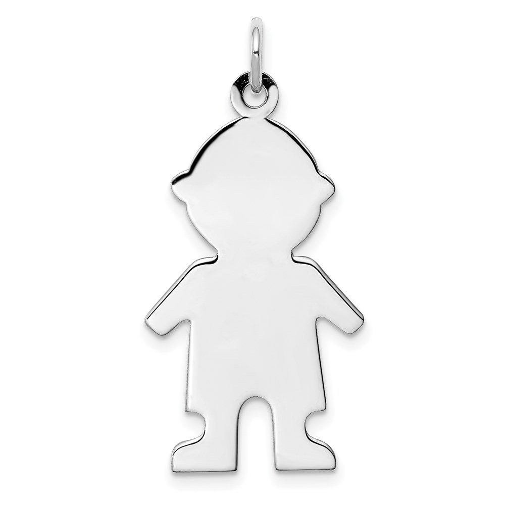 QM333-1.jpg Sterling Silver Rhod-plated Eng. Boy Polished Front/Back Disc Charm - Image 1