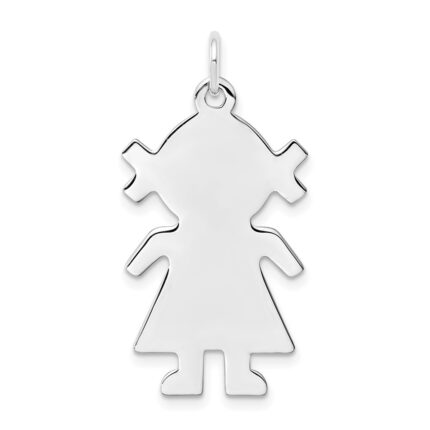 Sterling Silver Rhod-plated Eng. Girl Polished Front/Satin Back Disc Charm