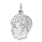 Sterl Silver Rh-plt Engraveable Boy Polished Front/Satin Back Disc Charm