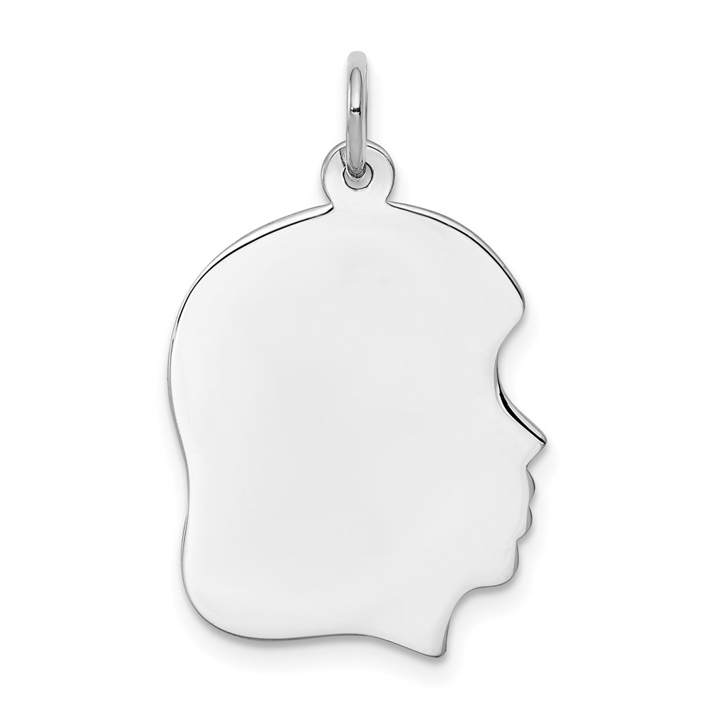 QM359-9.jpg Sterling Silver Rhod-plate Eng. Girl Polish Front/Satin Back Disc Charm - Image 1