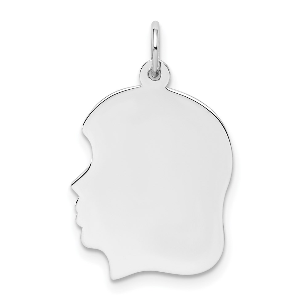 QM361-5.jpg Sterling Silver Rhod-plate Eng. Girl Disc Charm Polish on Front/Back - Image 1
