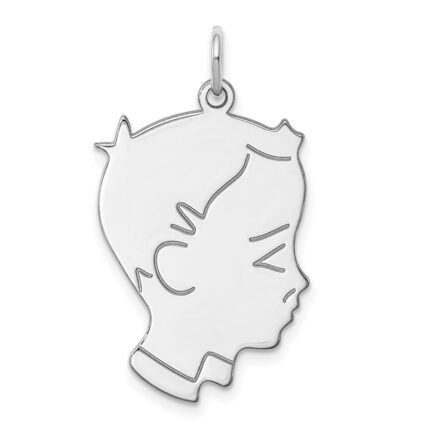 Sterl Silver Rh-plt Engraveable Boy Polished Front/Satin Back Disc Charm