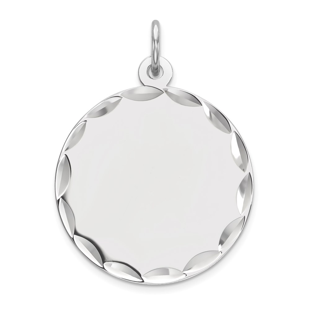 QM382.jpg Sterling Silver Rhod-plated Eng. Rnd Polish Front/Satin Back Disc Charm - Image 1