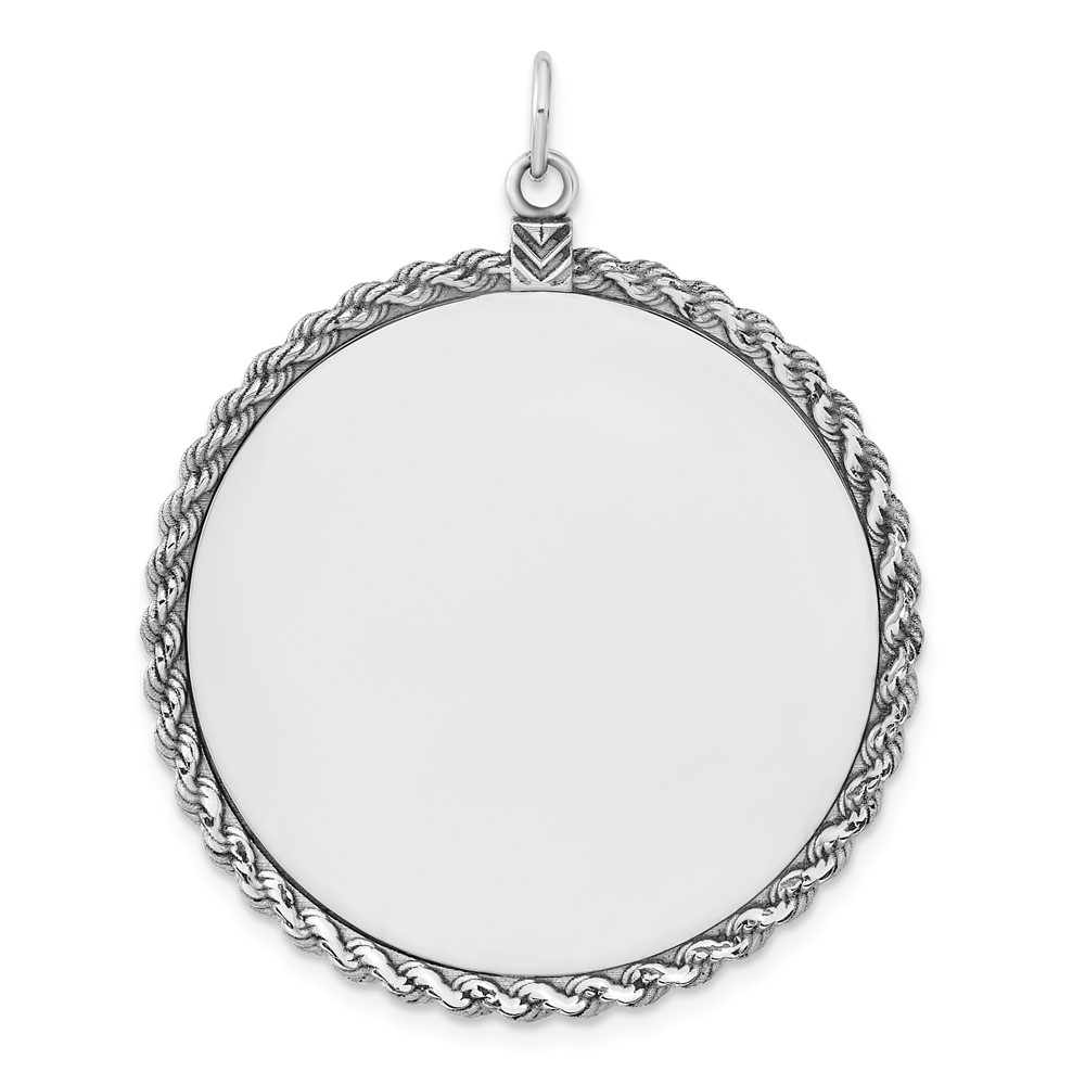 QM387_18P.jpg Sterl Silver Rh-plt Engraveable Round with Rope Polished Front/Back Disc - Image 1