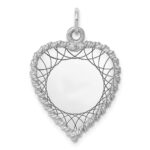 Sterling Silver Rh-plt Engraveable Heart Polished Front/Back Disc Charm