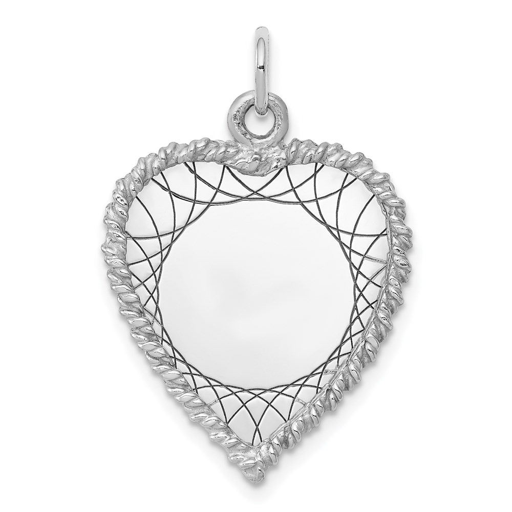 QM396.jpg SS Rh-plt Engraveable Heart Polished Front/Satin Back Disc Charm - Image 1