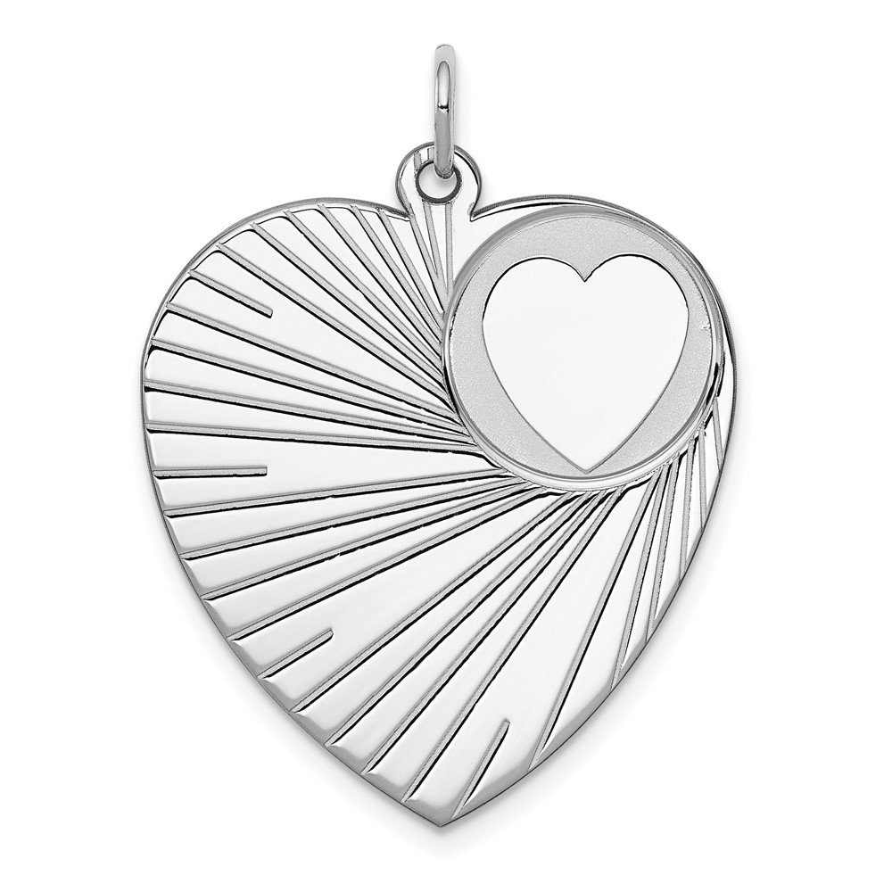 QM400.jpg Sterling Silver Rhodium-plated Engraveable Heart Disc Charm - Image 1