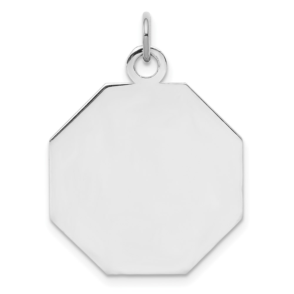QM426.jpg SS Rh-plt Engraveable Octagon Polished Front/Satin Back Disc Charm - Image 1