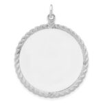 Sterling Silver Rhod-plated Eng. Rnd w/Rope Polish Front/Satin Back Disc