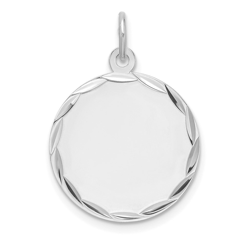 QM543-1.jpg Sterling Silver Rhod-plated Eng. Rnd Polish Front/Satin Back Disc Charm - Image 1