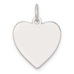 Sterling Silver Rhod-plated Eng. Heart Polish Front/Satin Back Disc Charm