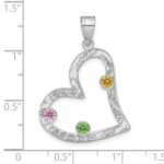 SS/Rhodium-plated 3 Birthstone Heart with SS Bezel Family Pendant - Image 3