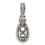 Sterling Silver Antiqued w/14k 2-stone w/Diamond Mothers Pendant Semi-Mount - Image 5