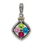 Sterling Silver Antiqued w/14k 4-stone w/Diamond Mothers Pendant Semi-Mount - Image 2