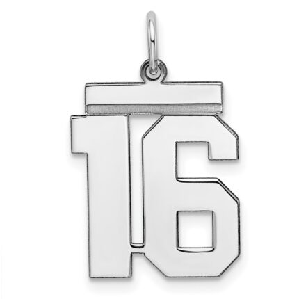 Sterling/Silver Rhodium-plated Polished Number 16 Charm