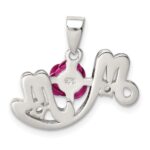 Sterling Silver RH-pltd Dyed Pink Aluminum Rose/Clear CZ Mom Pendant - Image 4