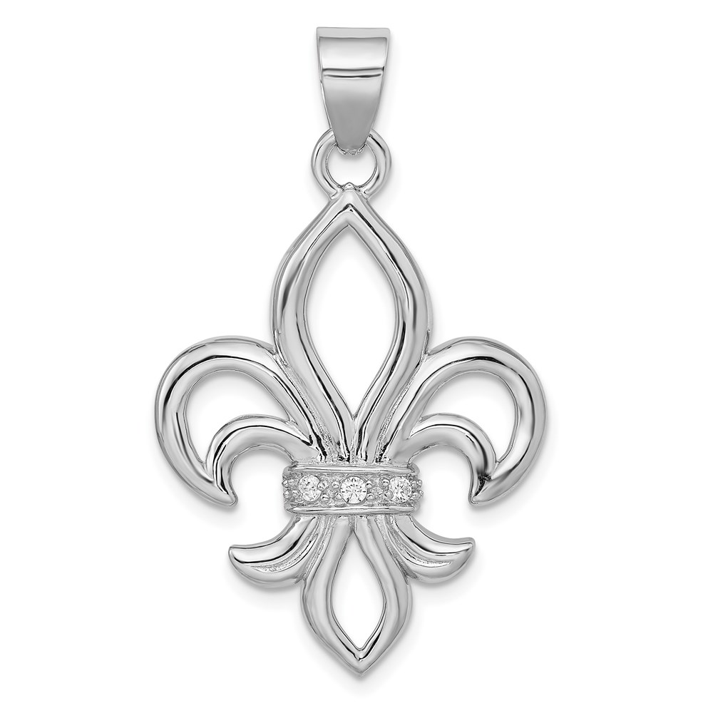 QP1147.jpg Sterling Silver Rhodium-platedCZ Fleur de Lis Pendant - Image 1