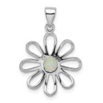 Sterling Silver rhodium Plated Created Opal Daisy Slide - Image 4