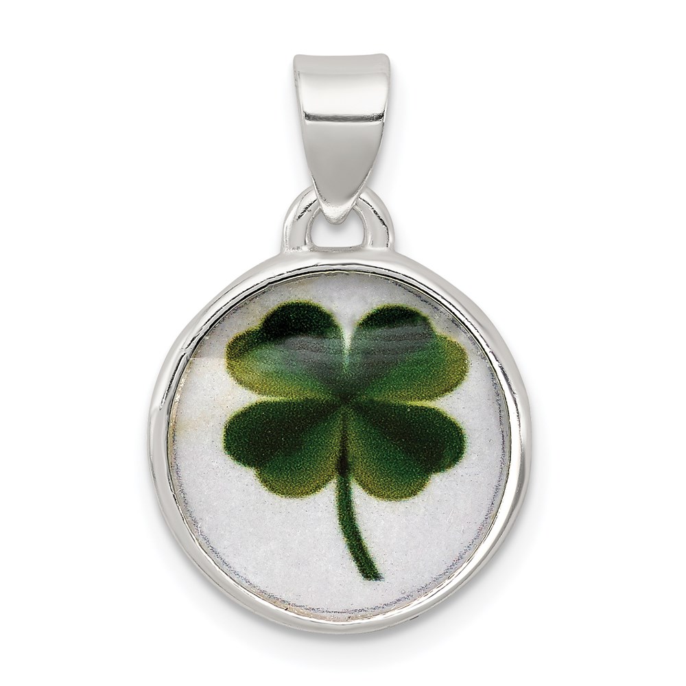 QP1225.jpg Sterling Silver 4 Leaf Clover Clear Enamel Pendant - Image 1