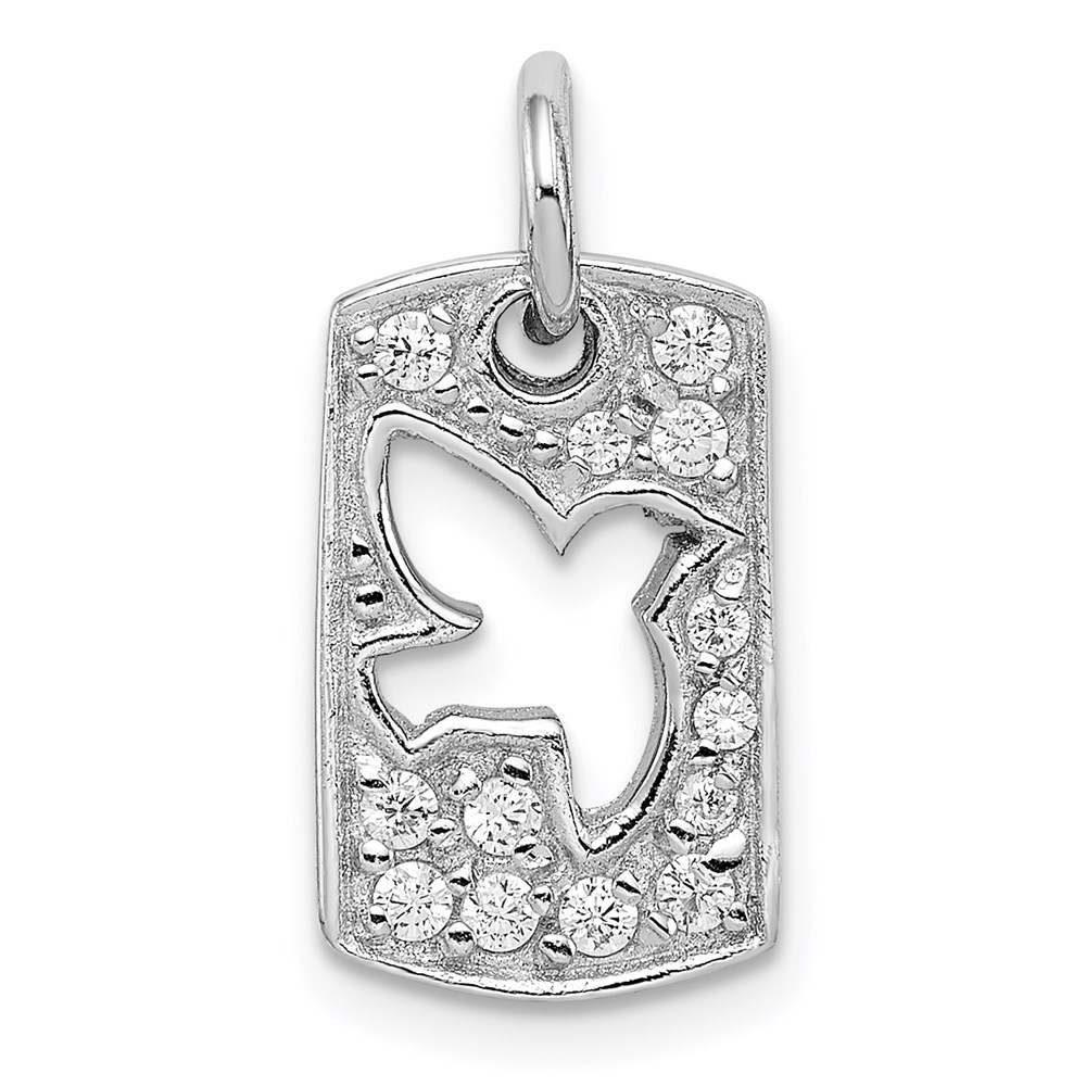 QP1242.jpg Sterling Silver Rhodium Plated CZ Peace Dove Charm - Image 1