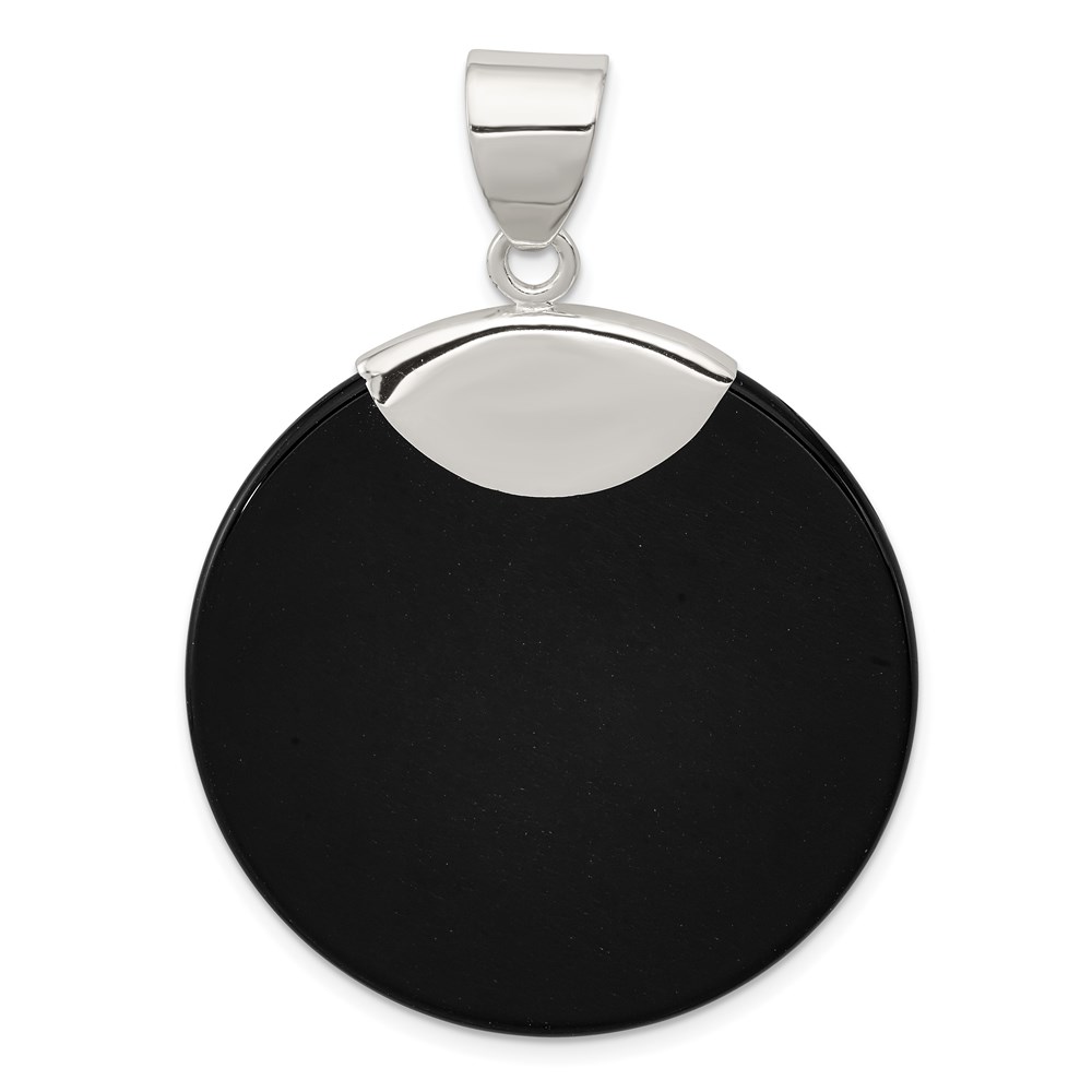 QP1302.jpg Sterling Silver Round Black Onyx Pendant - Image 1