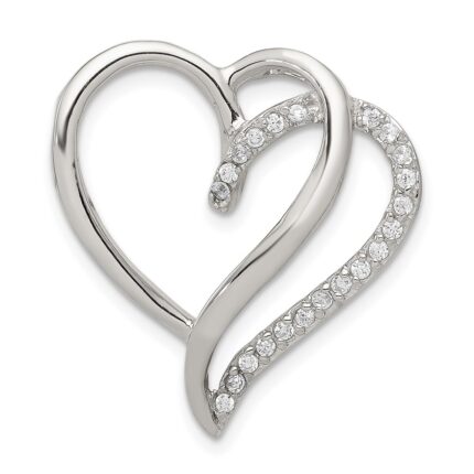 Sterling Silver Rhodium-plated CZ Heart Pendant