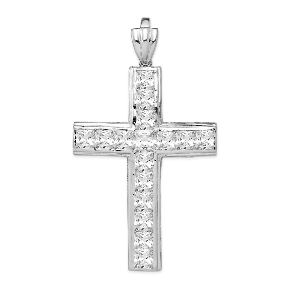QP1490.jpg Sterling Silver Rhodium-plated CZ Cross Pendant - Image 1