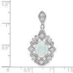 Sterling Silver Rhodium-plated Created Opal and CZ Pendant - Image 3