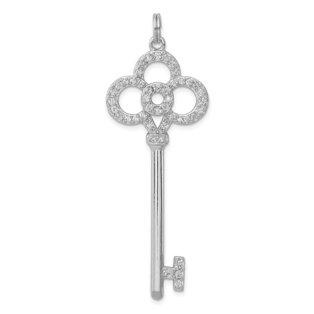 QP1523.jpg Sterling Silver Rhodium-plated and CZ Key Pendant - Image 1
