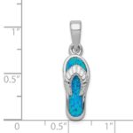 Sterling Silver Rhodium-plated Polished Created Blue Inlay Opal Sandal Pendant - Image 3