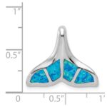 Sterling Silver Rhodium-plated Polished Created Blue Opal Whale Tail Chain Slide - Image 3