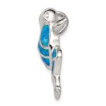 Sterling Silver Rhod-plated Created Blue Opal Inlay Frog Slide Pendant - Image 2