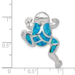 Sterling Silver Rhod-plated Created Blue Opal Inlay Frog Slide Pendant - Image 3
