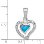 Sterling Silver Rhodium-plated Created Blue Opal Inlay Heart Pendant - Image 3