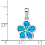 Sterling Silver Rhodium-plated Created Blue Inlay Opal Flower Pendant - Image 3