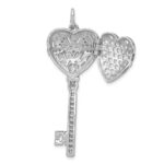 Sterling Silver Rhodium-plated CZ Heart Key Locket - Image 5