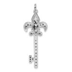 Sterling Silver Rhodium-plated Black/White CZ Fleur de Lis Key Pendant - Image 4
