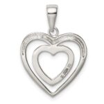 Sterling Silver Rhodium Plated Polished and CZ Double Heart Pendant - Image 4