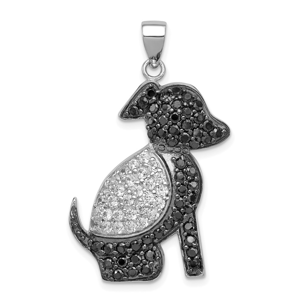 QP2096.jpg Sterling Silver Rhodium-plated Black and Clear CZ Dog Pendant - Image 1