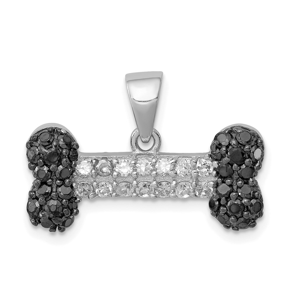 QP2099.jpg Sterling Silver Rhodium-plated Black & Clear CZ Dog Bone Pendant - Image 1