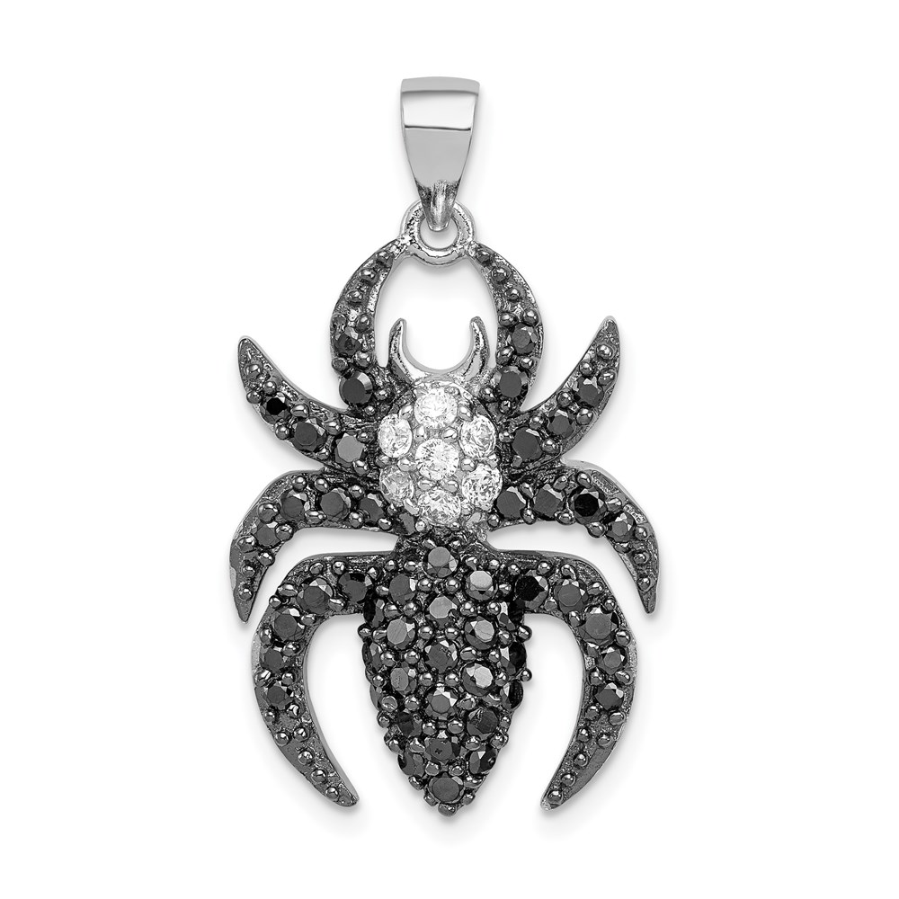 QP2113.jpg Sterling Silver Rhodium-plated Black and White CZ Spider Pendant - Image 1